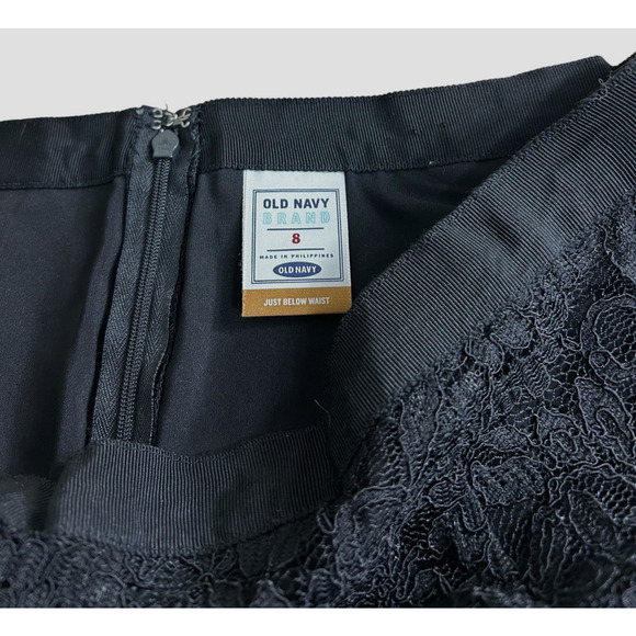 Vintage Old Navy Black Lace A-Line Skirt Sz 8 Dark Academia Whimsy Goth Gothic - Picture 3 of 6